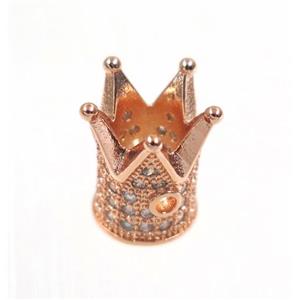 copper crown beads paved zircon, rose gold, approx 9x12mm [FDZN1968]