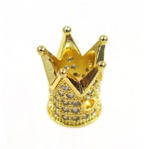 copper crown beads paved zircon, gold plated, approx 9x12mm [FDZN1970]