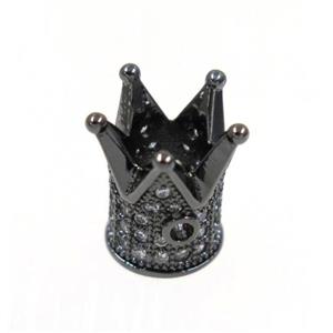 copper crown beads paved zircon, black plated, approx 9x12mm [FDZN1971]