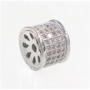 copper rondelle beads paved zircon, platinum plated, approx 6.5x9.5mm [FDZN1973]