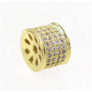 copper rondelle beads paved zircon, gold plated, approx 6.5x9.5mm [FDZN1974]