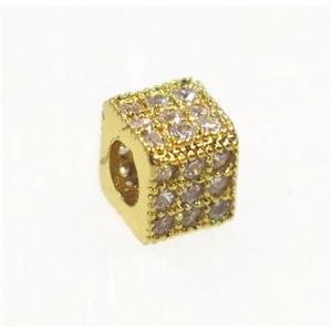 copper cube beads paved zircon, gold plated, approx 4x4.5x4.5mm [FDZN1979]