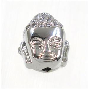 copper buddha beads paved zircon, platinum plated, approx 9x10.5mm [FDZN1987]