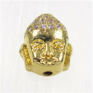 copper buddha beads paved zircon, gold plated, approx 9x10.5mm [FDZN1988]