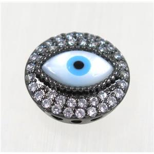 copper Evil eye beads paved zircon, black plated, approx 15.5mm [FDZN1993]