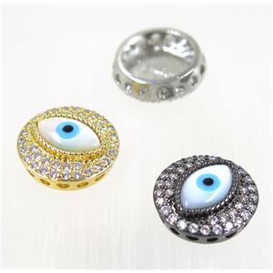 copper Evil eye beads paved zircon, mix color, approx 15.5mm [FDZN1994]