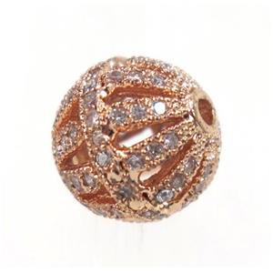 round Watermelon copper beads pave zircon, rose gold, approx 12mm dia [FDZN1995-12MM]