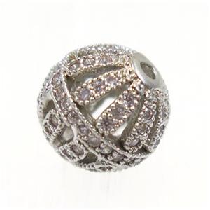 round Watermelon copper beads pave zircon, platinum plated, approx 10mm dia [FDZN1996-10MM]