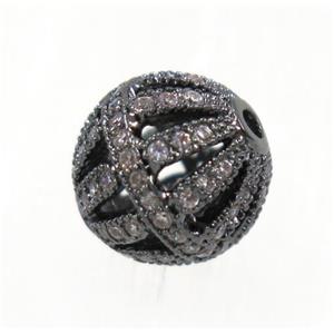 round Watermelon copper beads pave zircon, black plated, approx 10mm dia [FDZN1998-10MM]
