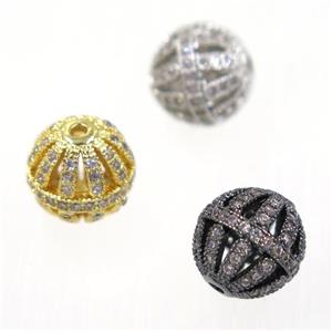 round Watermelon copper beads pave zircon, mix color, approx 12mm dia [FDZN1999-12MM]