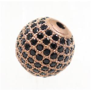 round copper beads paved black zircon, rose gold, approx 6mm dia [FDZN2000-6MM]