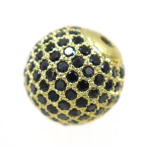 round copper beads paved black zircon, gold plated, approx 8mm dia [FDZN2002-8MM]