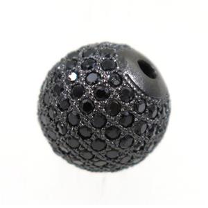 round copper beads paved black zircon, black plated, approx 10mm dia [FDZN2003-10MM]