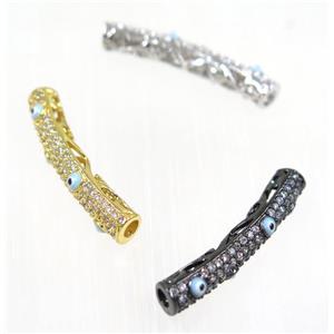 copper tube beads paved zircon with evil eye, mix color, approx 5x28mm [FDZN2009]