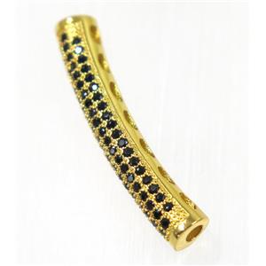 copper tube beads paved zircon, gold plated, approx 4.5x30mm [FDZN2012]