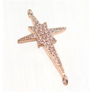 copper NorthStar connector paved zircon, rose gold, approx 15x25mm [FDZN2020]