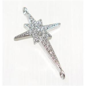 copper NorthStar connector paved zircon, platinum plated, approx 15x25mm [FDZN2021]