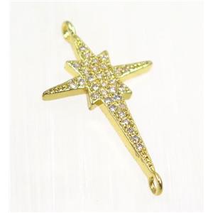 copper NorthStar connector paved zircon, gold plated, approx 15x25mm [FDZN2022]