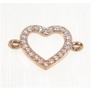 copper Heart connector paved zircon, rose gold, approx 11mm wide [FDZN2025]