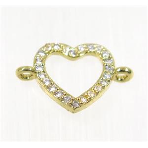 copper Heart connector paved zircon, gold plated, approx 11mm wide [FDZN2027]