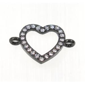 copper Heart connector paved zircon, black plated, approx 11mm wide [FDZN2028]