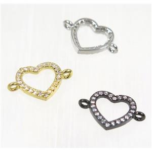 copper Heart connector paved zircon, mix color, approx 11mm wide [FDZN2029]