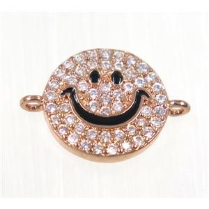 copper emoji face connector paved zircon, rose gold, approx 12mm dia [FDZN2030]