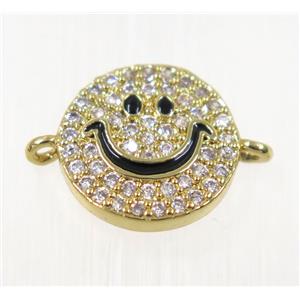 copper emoji face connector paved zircon, gold plated, approx 12mm dia [FDZN2032]