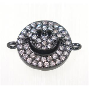 copper emoji face connector paved zircon, black plated, approx 12mm dia [FDZN2033]