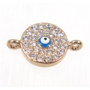 copper evil eye connector paved zircon, rose gold, approx 10mm dia [FDZN2035]