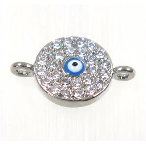 copper evil eye connector paved zircon, platinum plated, approx 10mm dia [FDZN2036]