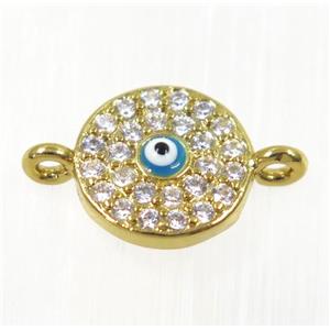 copper evil eye connector paved zircon, gold plated, approx 10mm dia [FDZN2037]
