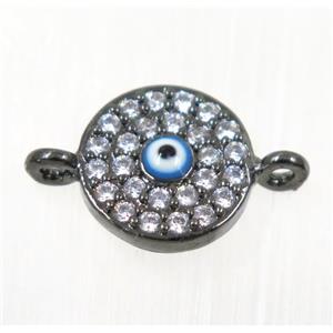copper evil eye connector paved zircon, black plated, approx 10mm dia [FDZN2038]