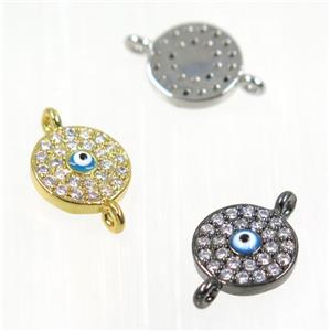 copper evil eye connector paved zircon, mix color, approx 10mm dia [FDZN2039]