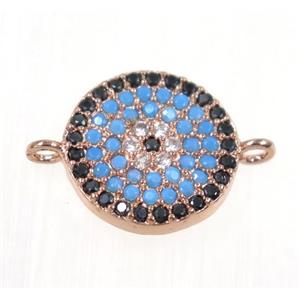 copper Circle connector paved zircon, rose gold, turq, approx 12mm dia [FDZN2040]
