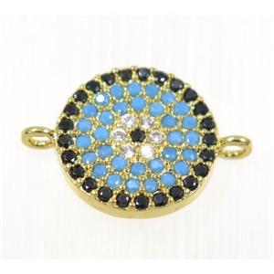 copper Circle connector paved zircon, gold plated, turq, approx 12mm dia [FDZN2042]