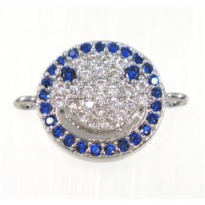 copper emoji face connector paved zircon, platinum plated, approx 11.5mm dia [FDZN2046]