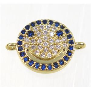 copper emoji face connector paved zircon, gold plated, approx 11.5mm dia [FDZN2047]