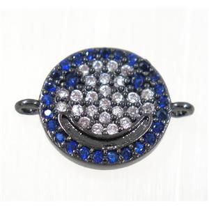 copper emoji face connector paved zircon, platinum plated, approx 11.5mm dia [FDZN2048]