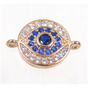 copper evil eye connector paved zircon, rose gold, approx 13.5mm dia [FDZN2050]