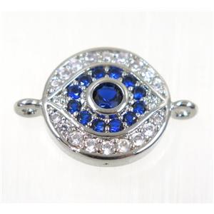 copper evil eye connector paved zircon, platinum plated, approx 13.5mm dia [FDZN2051]
