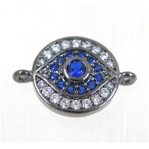 copper evil eye connector paved zircon, black plated, approx 13.5mm dia [FDZN2052]