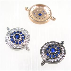 copper evil eye connector paved zircon, mix color, approx 13.5mm dia [FDZN2053]
