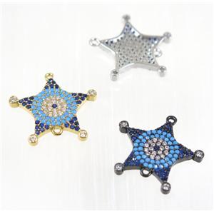 copper Star connector paved zircon, mix color, turq, approx 20mm dia [FDZN2058]