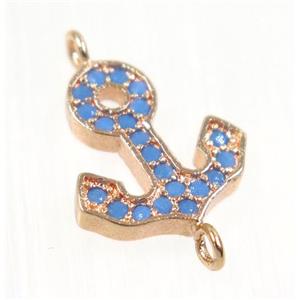 copper Anchor connector paved zircon, rose gold, turq, approx 11-12mm [FDZN2059]