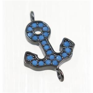 copper Anchor connector paved zircon, black plated, turq, approx 11-12mm [FDZN2062]