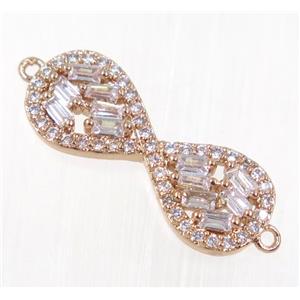 copper infinity connector paved zircon, rose gold, approx 9-23mm [FDZN2064]