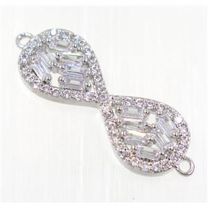 copper infinity connector paved zircon, platinum plated, approx 9-23mm [FDZN2065]
