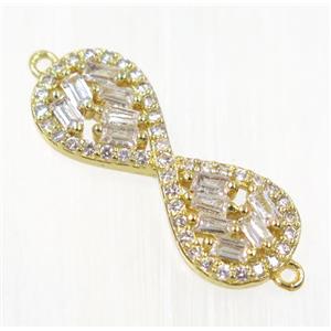 copper infinity connector paved zircon, gold plated, approx 9-23mm [FDZN2066]