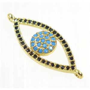 copper eye charm connector paved zircon, gold plated, turq, approx 10x20mm [FDZN2070]
